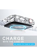 Apple Watch 41mm 7/8/9 سازگار با صفحه نمایش و محافظ قاب محافظ محافظ براق ساعت بزرگ سنگی-thumb