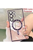 قاب محافظ Galaxy S24 Ultra با ویژگی شارژ Magsafe، محافظ لنز دوربین، پشت شفاف، لبه رنگی-thumb