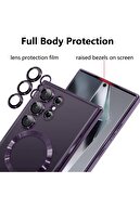 قاب محافظ Galaxy S24 Ultra با ویژگی شارژ Magsafe، محافظ لنز دوربین، پشت شفاف، لبه رنگی-thumb