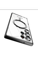 قاب محافظ Galaxy S24 Ultra با ویژگی شارژ Magsafe، محافظ لنز دوربین، پشت شفاف، لبه رنگی-thumb