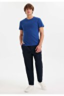 تی شرت مردانه نخی ویتال یقه گرد آبی تیره-thumb