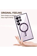 قاب محافظ Galaxy S24 Ultra با ویژگی شارژ Magsafe، محافظ لنز دوربین، پشت شفاف، لبه رنگی-thumb