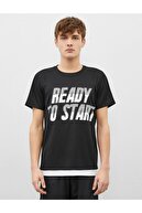 Koton Erkek Siyah Bisiklet Yaka Kısa Kollu Yazılı T-Shirt