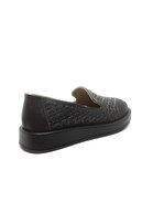 Cassido Hakiki Deri Bağcıksız Geniş Burunlu Baharlık Yazlık Siyah Kadın Ayakkabı