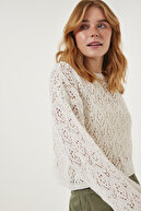 ژاکت بافتنی یقه کرم قایق زنانه مدل MW00144-thumb