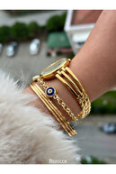 نوار فولادی برند مدل ساده مدل طلای زرد ، عروسی ، ساعت مچی عروس شیک-thumb