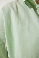 پیراهن پایه بلند زنانه سبز کم رنگ اورسایز DD00842-thumb