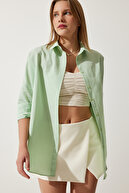 پیراهن پایه بلند زنانه سبز کم رنگ اورسایز DD00842-thumb