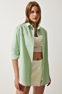 پیراهن پایه بلند زنانه سبز کم رنگ اورسایز DD00842-thumb