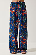 شلوار گشاد ویسکوز پالازو طرح کاشی آبی نیروی دریایی زنانه EN00606-thumb