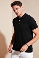 Buratti Erkek Siyah Düğmeli Polo Yaka Pamuklu Günlük T Shirt 4362050