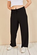 Moda Bu Kadın Siyah Beli Lastikli Bol Paça Salaş Yazlık Pantolon Aerobin-865829