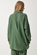 ست شلوار پیراهن موسلین زنانه خاکی اورسایز TO00128-thumb