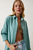 پیراهن پایه بلند زنانه آبی اورسایز DD00842-thumb