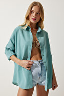 پیراهن پایه بلند زنانه آبی اورسایز DD00842-thumb