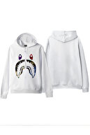 AEMİ Unisex Bape Shark Baskılı Kapşonlu Oversize Sweatshirt Hoodie