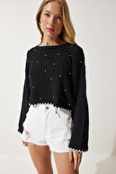 ژاکت بافتنی فصلی مروارید مشکی زنانه MC00256-thumb