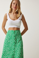 دامن ویسکوز چاکدار طرح سبز زنانه UB00246-thumb