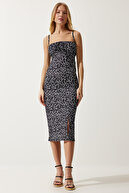 لباس بافتنی تابستانی CI00029 با چاک گلدار مشکی و رنگارنگ زنانه-thumb