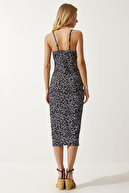 لباس بافتنی تابستانی CI00029 با چاک گلدار مشکی و رنگارنگ زنانه-thumb