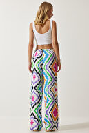 شلوار گشاد ویسکوز Palazzo با طرح آبی سفید زنانه EN00606-thumb