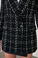 TRENDYOLMİLLA Siyah Tüvit Oversize Blazer Ceket TWOAW21CE0105