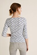 Marks & Spencer Kadın Bej Desenli Kayık Yaka T-Shirt T41004200