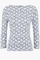 Marks & Spencer Kadın Bej Desenli Kayık Yaka T-Shirt T41004200