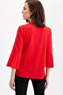 Defacto Kadın Kırmızı Volan Ve Dantel Detaylı Bluz I4507AZ20SP