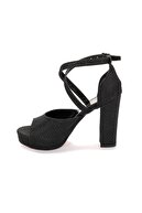 Ayakland Kadın Siyah  3210-2058 Çupra Abiye 11 Cm Platform Topuk Sandalet Ayakkabı