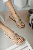 meyra'nın ayakkabıları Halat Sandalet Krem