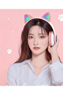 هدفون گربه صورتی بلوتوث 5.0 با میکروفون LED-thumb