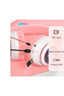 هدفون گربه صورتی بلوتوث 5.0 با میکروفون LED-thumb