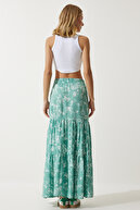 دامن ویسکوز با طرح گل سبز آبی زنانه DD01310-thumb