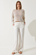 ژاکت بافتنی فصلی با جزئیات کرم مروارید زنانه MW00146-thumb