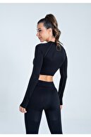 Vienfit Kadın Uzun Kollu Dikişsiz Spor Tişört - Energy Serisi Crop Top Siyah