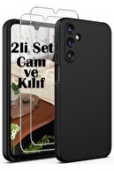 ست محافظ شیشه ای 2 عددی با دوربین محافظ گلکسی A55 سامسونگ سیلیکون رنگی نرم + محافظ صفحه نمایش 9H-thumb