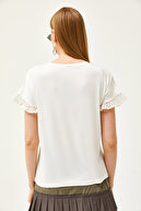 تیشرت زنانه نخودی آستین دار BLZ-19000979-thumb