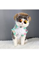 AKTEZ-EL Kediler Için Sevimli Pet Rahat Hasır Fötr Şapka - Small Beden