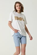 Network Kadın Basic Fit Beyaz Baskılı T-shirt 1079555