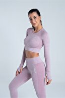 Vienfit Kadın Uzun Kollu Dikişsiz Spor Tişört - Energy Serisi Crop Top Lila
