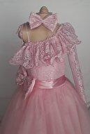 Şahinkostum Kız Çocuk Pembe Güpürlü Prenses Elbisesi