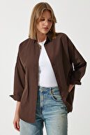 پیراهن پایه بلند زنانه قهوه ای تلخ اورسایز DD00842-thumb