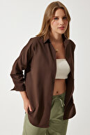 پیراهن پایه بلند زنانه قهوه ای تلخ اورسایز DD00842-thumb