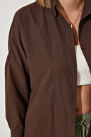 پیراهن پایه بلند زنانه قهوه ای تلخ اورسایز DD00842-thumb
