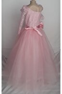 Şahinkostum Kız Çocuk Pembe Güpürlü Prenses Elbisesi