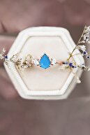 LOTUS GÜMÜŞ Mistik Topaz Mavi Firuze Taşlı Ayarlanabilir 14 K Rose Altın Kaplama Kadın Yüzük