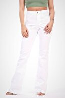 Giyim Dünyası Kadın Yüksek Bel Ispanyol Pantolon Beyaz