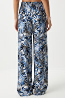 شلوار گشاد ویسکوز Palazzo مشکی طرح دار آبی سرمه ای زنانه EN00606-thumb