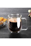 لیوان شیشه ای دو جداره شیشه ای دوجداره لیوان اداری خانگی 250 میلی لیتری لیوان شیشه ای دولایه عایق حرارتی دسته دار